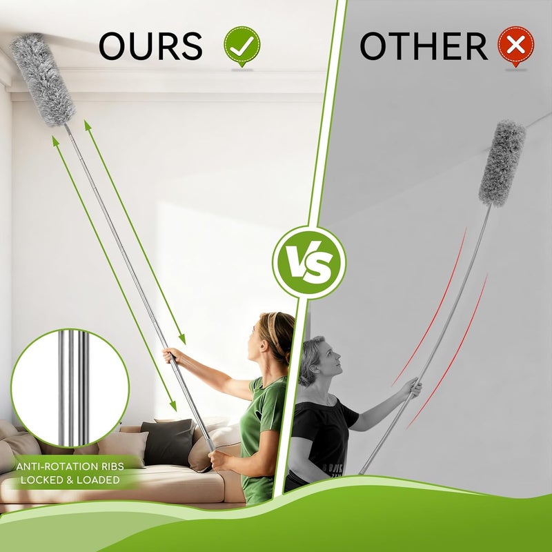 MimAuto 100-inch Duster with Extension Pole, 9-in-1 Cobweb Duster Kit Includes Spider Web Brush & Flat Gap Cleaner for High Ceiling, Fan, Under Appliances, Car, Home Deep Cleaning - Image 5